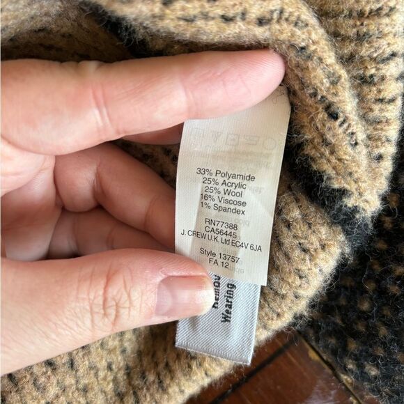 J.Crew Wool Blend Cardigan Hook Eye Closure Pockets Black Tan Size L - Picture 3 of 13